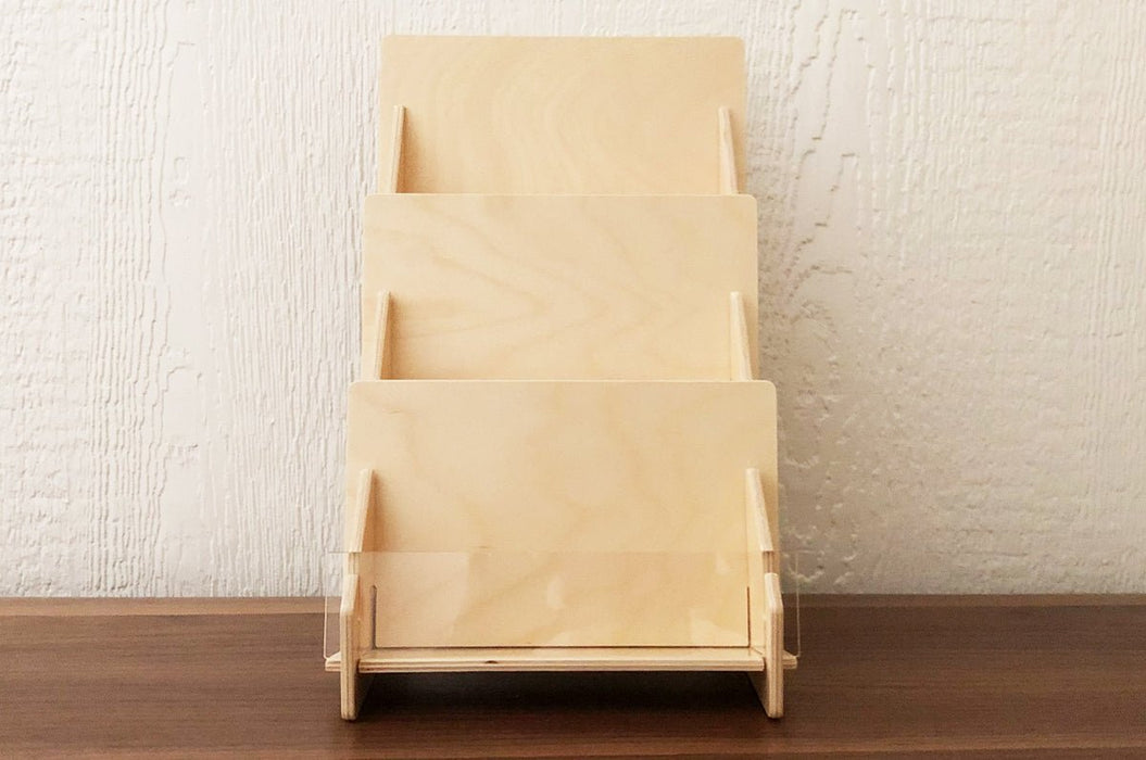 3 - Tier Card Display Rack With 7 5/8" Wide Birch Wood Shelves - Clubcard Printing USA