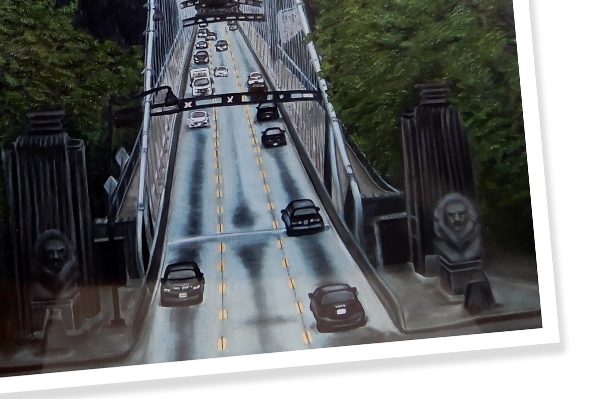 archival giclée fine art print of a realistic suspension bridge illustration on epson fine art cotton paper
