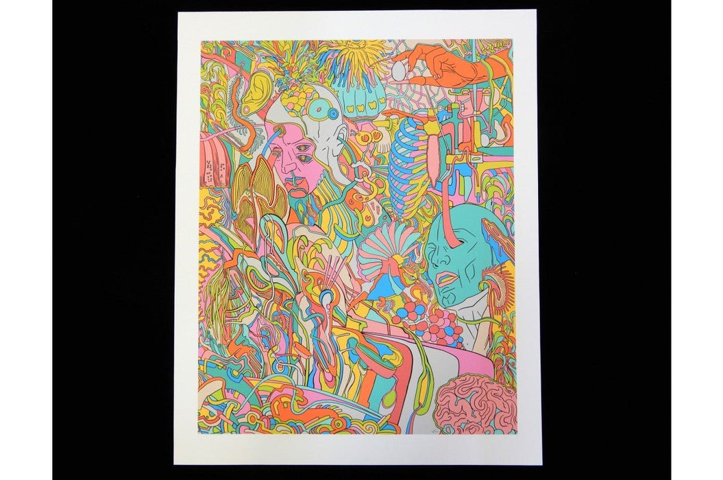 Archival giclée fine art print of a colorful, intricate psychedelic illustration with a white border on cotton paper