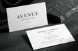 Letterpress business cards custom printed on 20pt white cotton stock with debossed typography for Avenue Collective