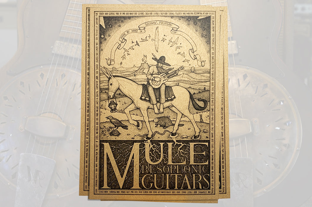 postcards for Mule resophonic Guitars printed on 24pt kraft Chipboard card stock | Clubcard Printing
