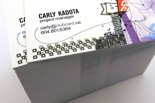 Stack of 38pt smooth uncoated business cards with the top one at a slight diagonal to the right | Clubcard Printing USA