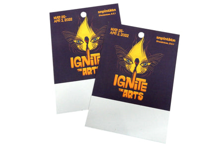 Hang tags for ignite the arts printed on 18pt hemp card stock |Clubcard Printing