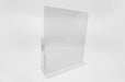Back of a clear acrylic sell sheet display stand made to hold 8.5" x 11" paper products.