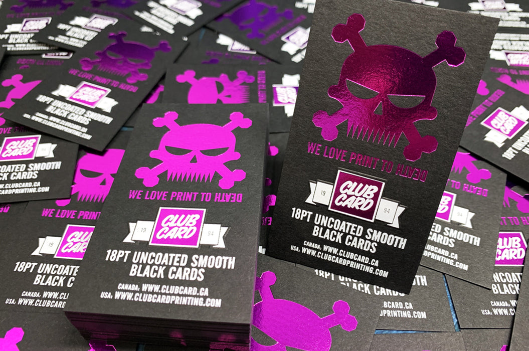 samples of our 18pt uncoated black cardstock | Clubcard Printing USA