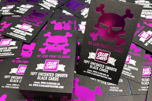 samples of our 18pt uncoated black cardstock | Clubcard Printing USA