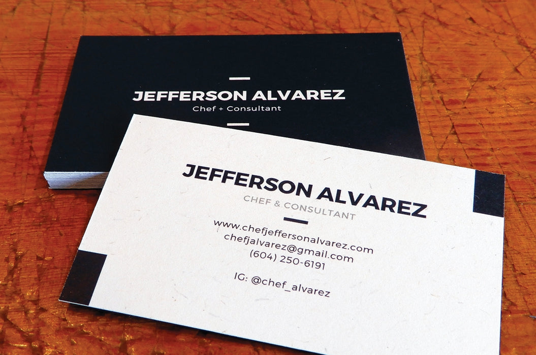 18pt Hemp Business cards for Chef Jefferson Alverez  | Clubcard Printing USA