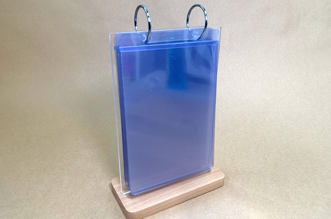 Large Flippable Menu Display Stand With Clear Pockets | Wood + Acrylic